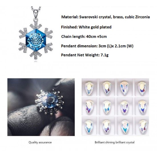 Swarovski Snowflake Blue Crystal Necklace Pendant Charm,wedding,christmas,valentines,engagement,bride,graduation,valentines,mothers Day Gift