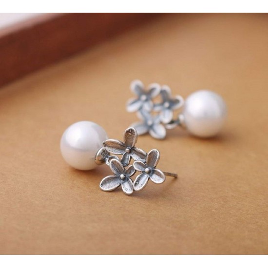 Sterling Silver 925 Pearl Osmanthus Flower Earrings Jewelry,valentines,wedding Anniversary,birthday,mother's Day,engagement,graduation Party