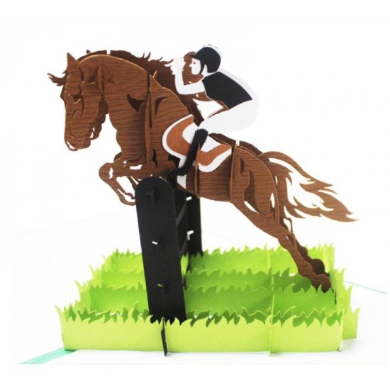 Handmade 3d Pop Up Card Birthday Horse Riding Jockey Green Field Wedding Anniversary Valentine's Day Father's Day Mother's Day Graduation New Job Pass Exam Greetings