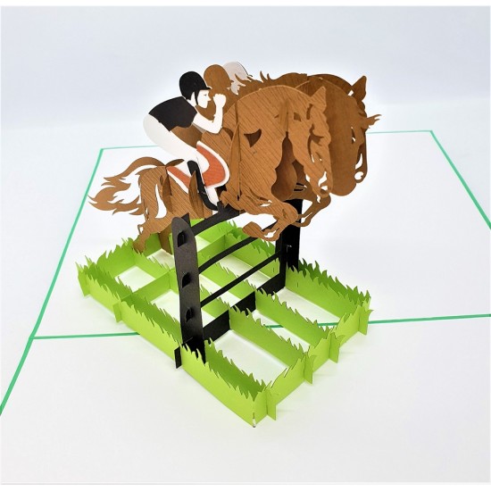 Handmade 3d Pop Up Card Birthday Horse Riding Jockey Green Field Wedding Anniversary Valentine's Day Father's Day Mother's Day Graduation New Job Pass Exam Greetings