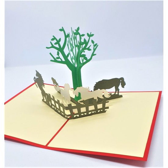 Handmade 3D Pop Up Card Horse Tree Farm Birthday Wedding Anniversary Valentine's Day Father's Day Mother's Day Retirement Country Moving Greetings Celebrations