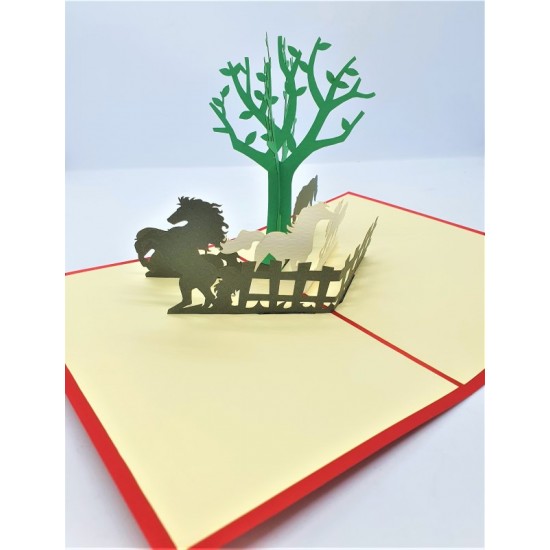 Handmade 3D Pop Up Card Horse Tree Farm Birthday Wedding Anniversary Valentine's Day Father's Day Mother's Day Retirement Country Moving Greetings Celebrations