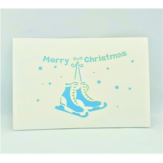 Handmade 3d Pop Up Xmas Card Ice Skating Shoes Winter Happy Christmas Gift,ornament,decoration,origami Seasonal Greetings