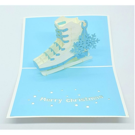 Handmade 3d Pop Up Xmas Card Ice Skating Shoes Winter Happy Christmas Gift,ornament,decoration,origami Seasonal Greetings