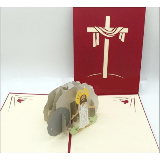 Handmade 3D Pop Up Card Jesus Is Risen Cross Easter Card Religious Celebrations Blank Card