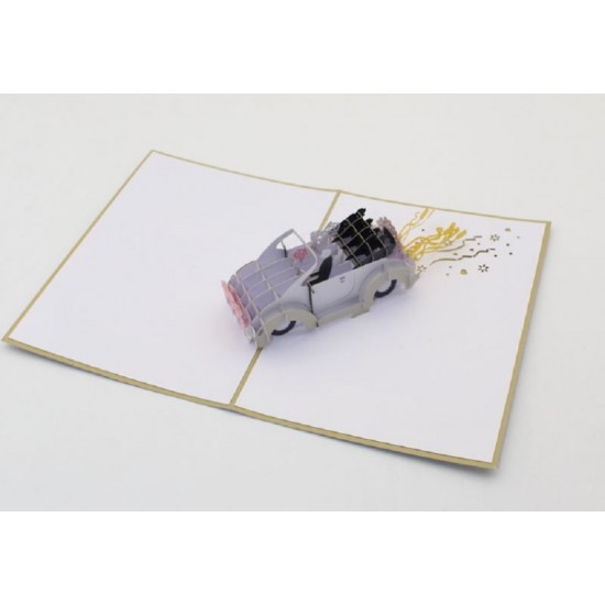 Handmade 3d Pop Up Popup Card Wedding Vintage Luxury Car Just Married Couple Bride Groom Flower Ribbons Tins Big Day Party Invitation Wedding Anniversary For Her Him Friend Family