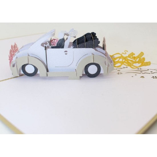 Handmade 3d Pop Up Popup Card Wedding Vintage Luxury Car Just Married Couple Bride Groom Flower Ribbons Tins Big Day Party Invitation Wedding Anniversary For Her Him Friend Family