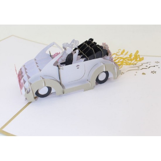 Handmade 3d Pop Up Popup Card Wedding Vintage Luxury Car Just Married Couple Bride Groom Flower Ribbons Tins Big Day Party Invitation Wedding Anniversary For Her Him Friend Family