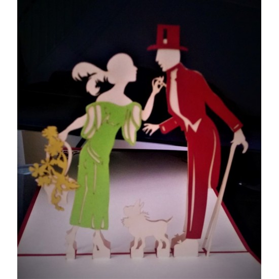 Handmade 3d Pop Up Card Lady Gentleman Small Card 12x12cm Vintage Wedding Anniversary Valentines Birthday Engagement Marriage Proposal Party