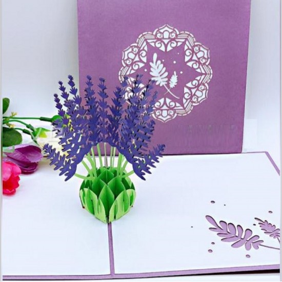 Handmade 3d Pop Up Popup Greeting Card Purple Lavendar Birthday Wedding Anniversary Engagement Valentines Day Mother's Day Father's Day Christmas New Year Eve Graduation New Home Housewarming Baby Birth Bridal Shower Hen Party Summer Garden Party Invitati