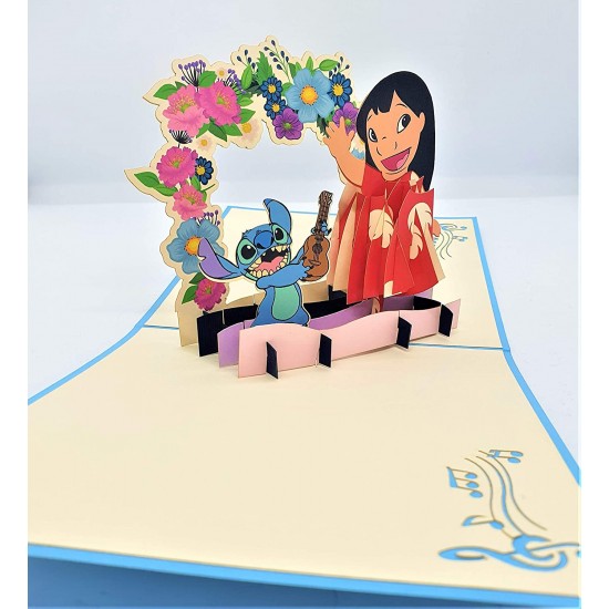 Handmade 3D Pop Up Card Lilo& Stitch Birthday Kid Child Garden Party Invitation Wedding Anniversary Bridal Shower Baby Shower Birth