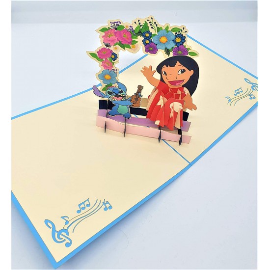 Handmade 3D Pop Up Card Lilo& Stitch Birthday Kid Child Garden Party Invitation Wedding Anniversary Bridal Shower Baby Shower Birth