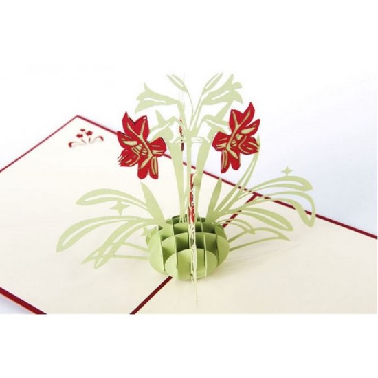 Handmade 3D Pop Up Card Red Lily Lilies Flower Birthday Greeting,wedding Anniversary,valentines Day,mother's Day,housewarming,thank You Gift