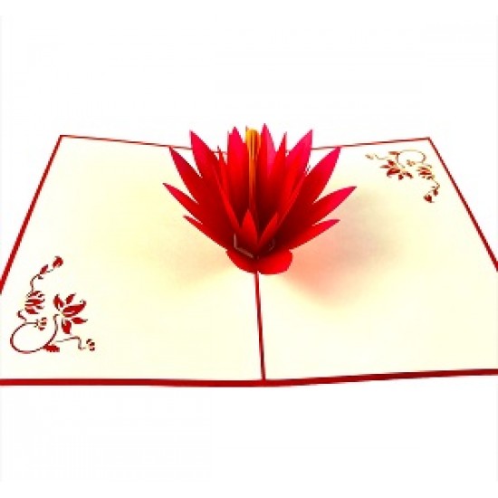 Handmade 3D Pop Up Card Lotus Flower Birthday Valentines Day Mother's Day Wedding Anniversary Thank you Blank Card