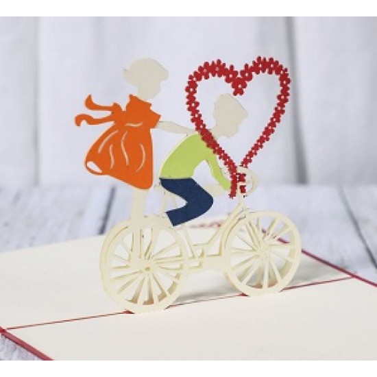 Handmade 3d Pop Up Card Puppy Love Cycling Bike Bicycle Romantic Sweet Dream Couple Birthday Wedding Anniversary Valentines Engagement Gift