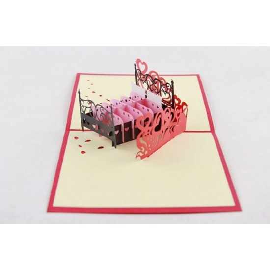 Handmade 3d Pop Up Card Birthday Valentines Day Wedding Anniversary Love Card Vintage Pink Sweet Heart Romantic Lace Double Bed Gift Partner