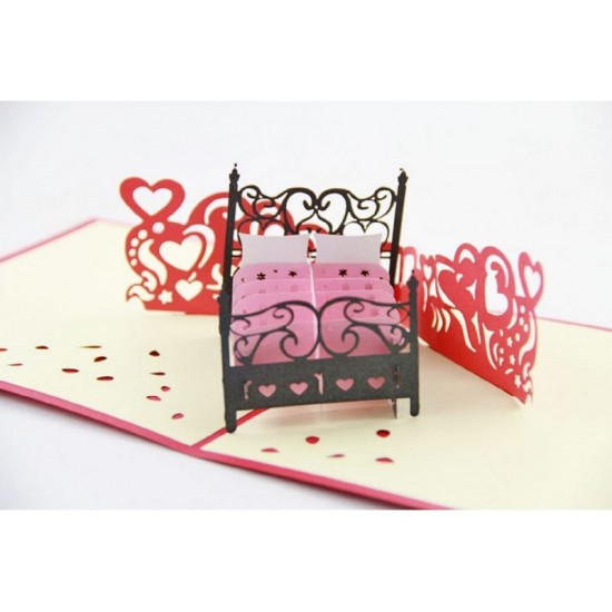 Handmade 3d Pop Up Card Birthday Valentines Day Wedding Anniversary Love Card Vintage Pink Sweet Heart Romantic Lace Double Bed Gift Partner