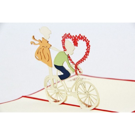 Handmade 3d Pop Up Card Puppy Love Cycling Bike Bicycle Romantic Sweet Dream Couple Birthday Wedding Anniversary Valentines Engagement Gift