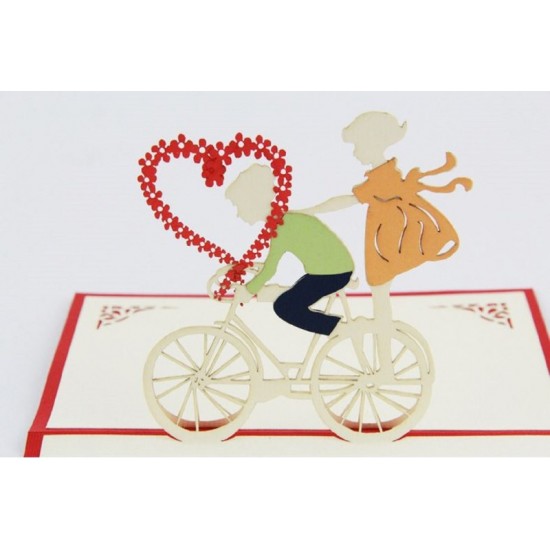 Handmade 3d Pop Up Card Puppy Love Cycling Bike Bicycle Romantic Sweet Dream Couple Birthday Wedding Anniversary Valentines Engagement Gift