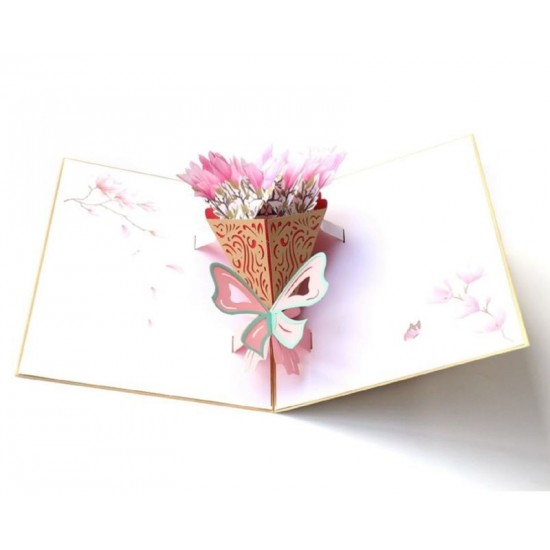 Handmade 3d Pop Up Birthday Card Pink Magnolia Mothers Day Wedding Anniversary Valentines Engagement Graduation Bridal Baby Shower Thank You