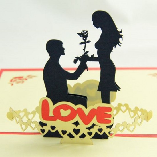 Handmade 3D Pop Up Card Marriage Proposal Vintage Love Heart Rose Valentines Day Wedding Anniversary Birthday Gift Girlfriend Partner Wife