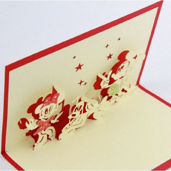 Handmade 3d Pop Up Birthday Card Origami Kirigami Paper Craft Disney Mickey Mouse Minnie Pluto Cartoon Kid Child Happy Greeting Love Family