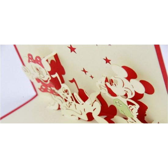 Handmade 3d Pop Up Birthday Card Origami Kirigami Paper Craft Disney Mickey Mouse Minnie Pluto Cartoon Kid Child Happy Greeting Love Family