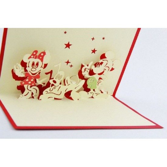 Handmade 3d Pop Up Birthday Card Origami Kirigami Paper Craft Disney Mickey Mouse Minnie Pluto Cartoon Kid Child Happy Greeting Love Family