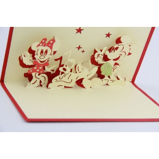 Handmade 3d Pop Up Birthday Card Origami Kirigami Paper Craft Disney Mickey Mouse Minnie Pluto Cartoon Kid Child Happy Greeting Love Family