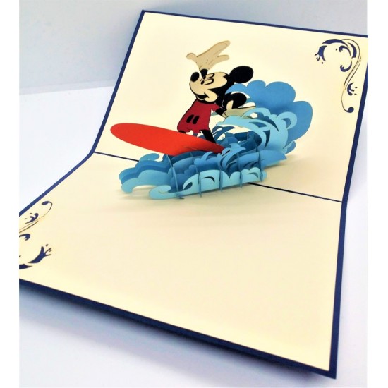 Handmade 3d Pop Up Birthday Card Mickey Mouse Surfing Board Summer Beach Holiday Valentines Graduation Wedding Anniversary Party Invitation