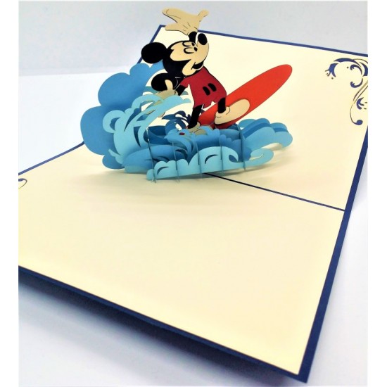 Handmade 3d Pop Up Birthday Card Mickey Mouse Surfing Board Summer Beach Holiday Valentines Graduation Wedding Anniversary Party Invitation