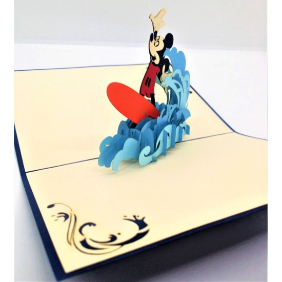 Handmade 3d Pop Up Birthday Card Mickey Mouse Surfing Board Summer Beach Holiday Valentines Graduation Wedding Anniversary Party Invitation