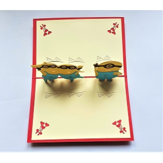 Handmade 3d Pop Up Birthday Card Minions Greeting,valentines,wedding Anniversary,father's Day,mother's Day,party,housewarming,thank You Gift