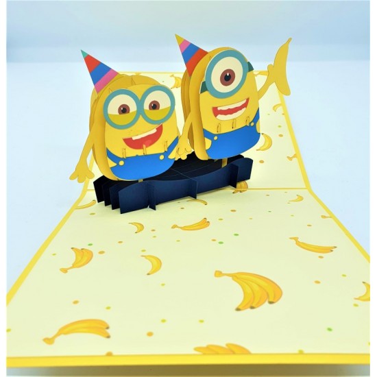 Handmade 3d Pop Up Card Minion Banana Birthday Kid Child Party Invitation Wedding Anniversary Father's Day Back To School Baby Shower Birth Greetings