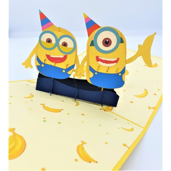 Handmade 3d Pop Up Card Minion Banana Birthday Kid Child Party Invitation Wedding Anniversary Father's Day Back To School Baby Shower Birth Greetings