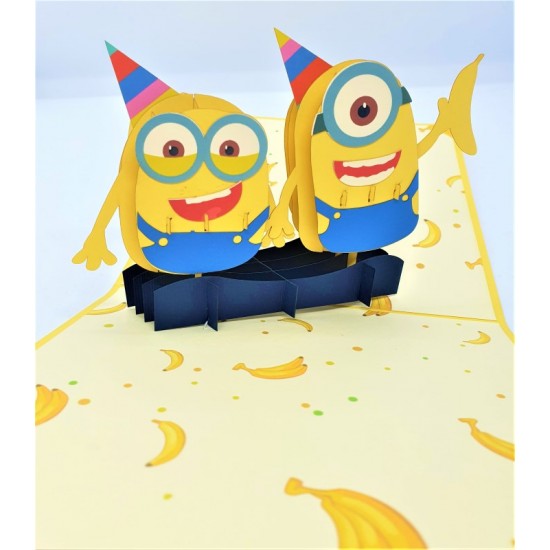 Handmade 3d Pop Up Card Minion Banana Birthday Kid Child Party Invitation Wedding Anniversary Father's Day Back To School Baby Shower Birth Greetings