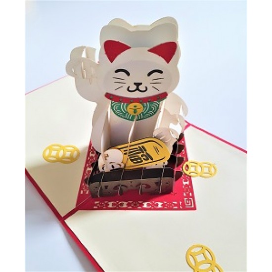 Handmade 3D Pop Up Card Money cat good luck cat Birthday New Baby Anniversary New home Housewarming Valentine's day New Job Mother's day blank friendship 