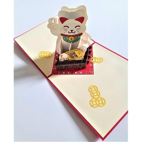 Handmade 3D Pop Up Card Money cat good luck cat Birthday New Baby Anniversary New home Housewarming Valentine's day New Job Mother's day blank friendship 