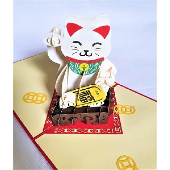 Handmade 3D Pop Up Card Money cat good luck cat Birthday New Baby Anniversary New home Housewarming Valentine's day New Job Mother's day blank friendship 