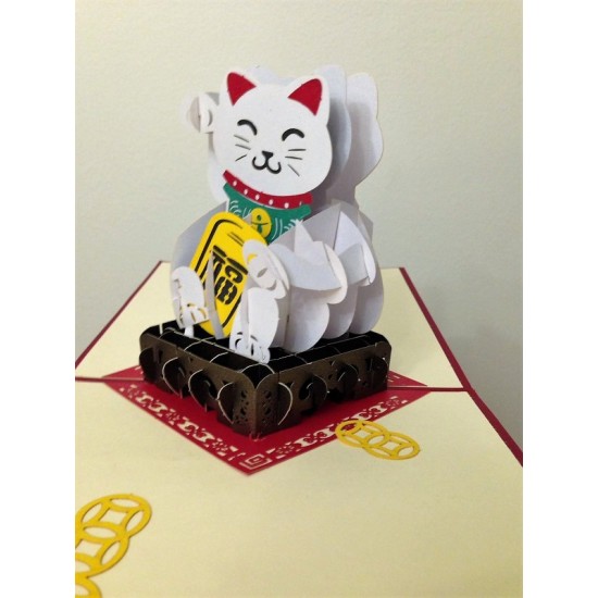 Handmade 3d Pop Up Popup Greeting Card Birthday Christmas Xmas New Year Eve Valentines Day Mother's Day Father's Day Love Friendship Japanese Kawaii Maneki-neko Lucky Charm Papercraft Gift