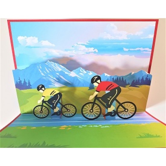 Handmade 3D pop up card cyclists birthday anniversary mountain Olympic bike race Valentine's day father's day tour de France