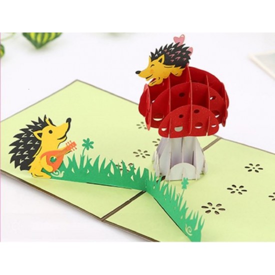 Handmade 3d Pop Up Card Hedgehog Couple Mushroom Guitar Love Heart Birthday,valentines Day,wedding Anniversary Paper Craft Gift For Him Her