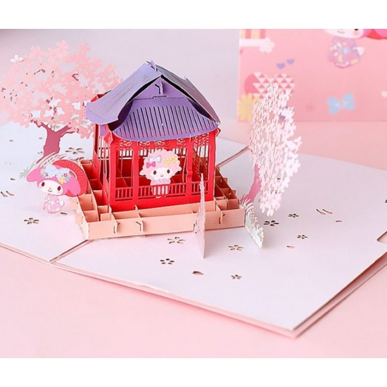 Handmade 3d Pop Up Card Original Licensed Melody Sakura Gazebo Pavilion Birthday Kid Child Birthday Wedding Anniversary Valentine's Day Bridal Shower Baby Birth