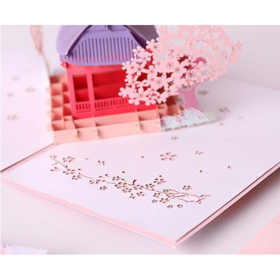 Handmade 3d Pop Up Card Original Licensed Melody Sakura Gazebo Pavilion Birthday Kid Child Birthday Wedding Anniversary Valentine's Day Bridal Shower Baby Birth