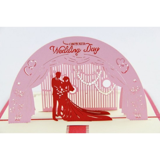 Handmade 3D Pop Up On Your Wedding Card, Big Day, Pink Red Groom Bride Wedding Invitation, Wedding Gift, Wedding Card