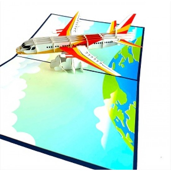 Handmade 3D Pop Up Card Passenger Jet Aircraft Birthday Wedding Anniversary Valentine's Day Father's Day Pass Pilot Exam Holiday Moving Greetings