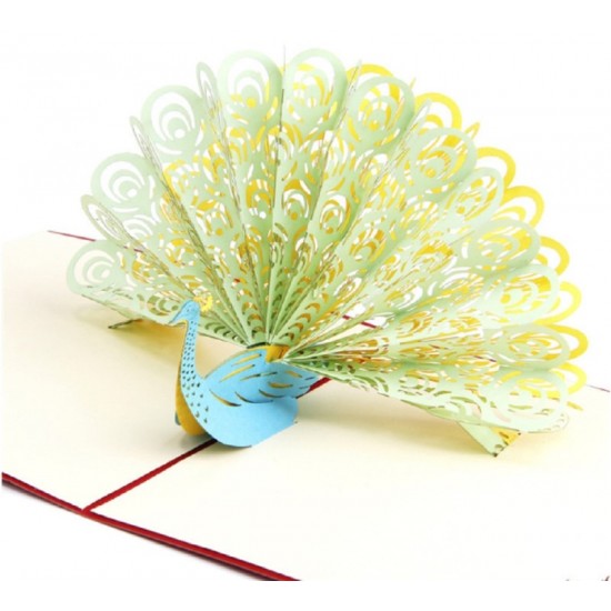 Handmade 3d Pop Up Popup Card Green Yellow Peacock Birthday Valentines Mother's Day Easter Father's Day Wedding Anniversay Party Invitation