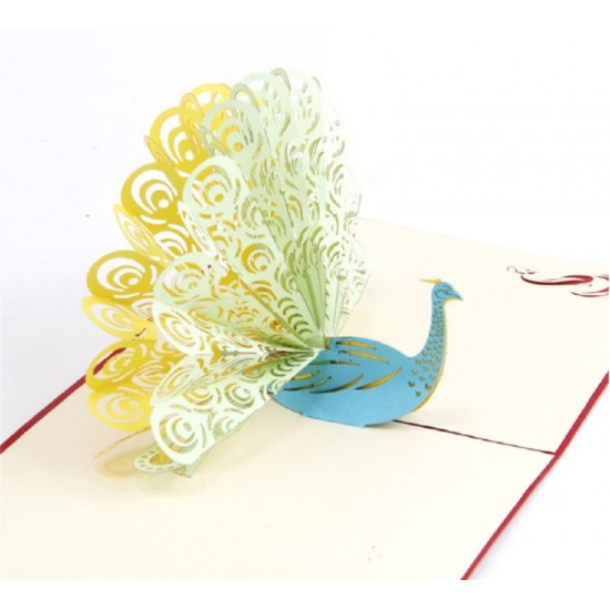 Handmade 3d Pop Up Popup Card Green Yellow Peacock Birthday Valentines Mother's Day Easter Father's Day Wedding Anniversay Party Invitation