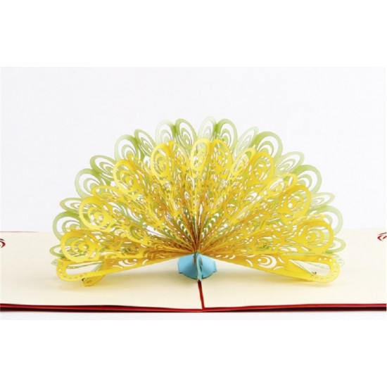 Handmade 3d Pop Up Popup Card Green Yellow Peacock Birthday Valentines Mother's Day Easter Father's Day Wedding Anniversay Party Invitation