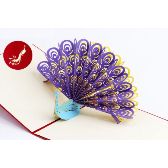 Handmade 3d Pop Up Popup Card Purple Yellow Peacock Birthday Valentines Mother's Day Easter Father's Day Wedding Anniversay Party Invitation